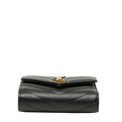 Saint Laurent YSL Cassandra Trifold Compact Wallet 692061 Black Leather Women