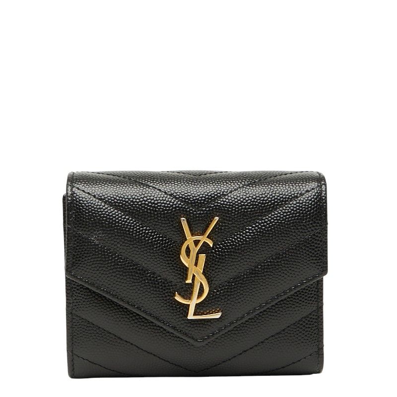 Saint Laurent YSL Cassandra Trifold Compact Wallet 692061 Black Leather Women