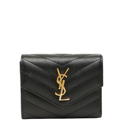 Saint Laurent YSL Cassandra Trifold Compact Wallet 692061 Black Leather Women