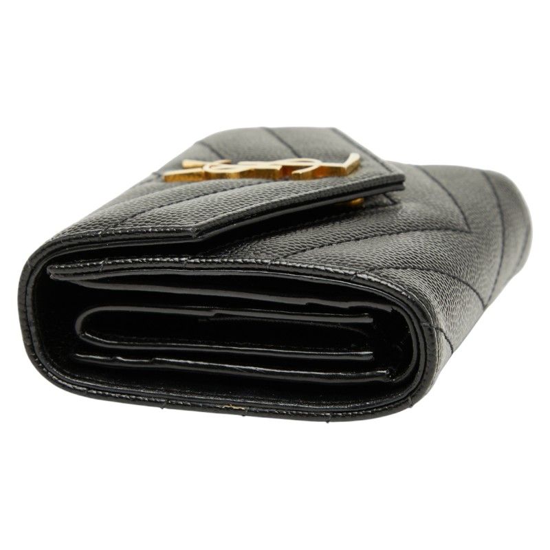 Saint Laurent YSL Cassandra Trifold Compact Wallet 692061 Black Leather Women