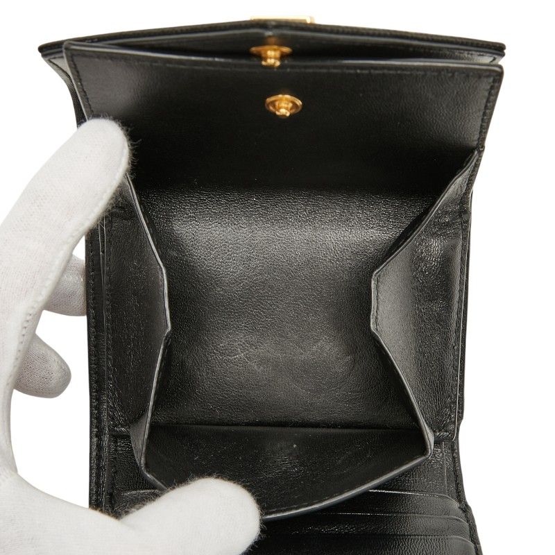 Saint Laurent YSL Cassandra Trifold Compact Wallet 692061 Black Leather Women