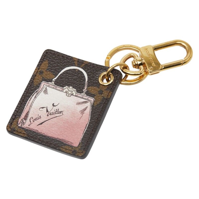 Louis Vuitton Monogram Bag Charm Key Holder Brown Pink PVC Plated Women Louis