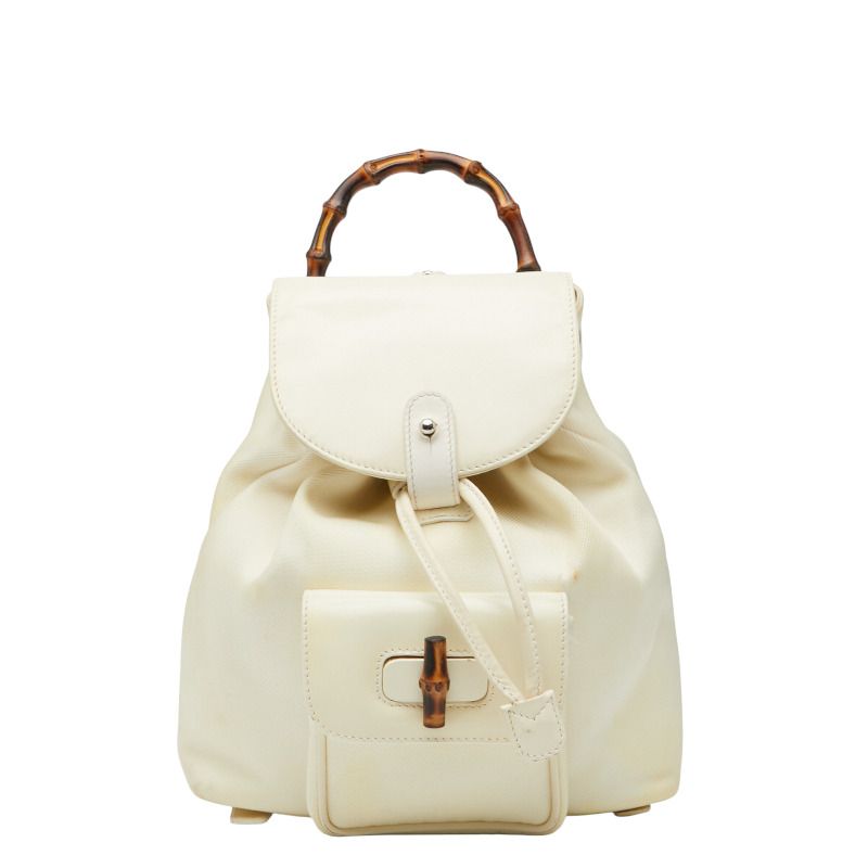 Gucci Bamboo Backpack 003 1705 0030 White Nylon Leather Women's Gucci