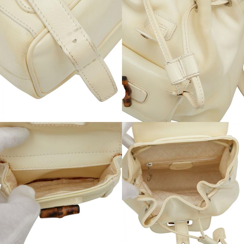 Gucci Bamboo Backpack 003 1705 0030 White Nylon Leather Women's Gucci