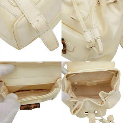 Gucci Bamboo Backpack 003 1705 0030 White Nylon Leather Women's Gucci