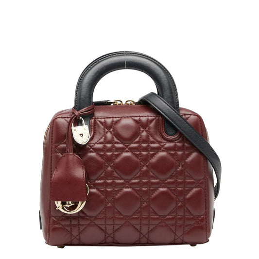 Dior Canage Lily Classic Handbag Shoulder Bag 2WAY Bordeaux Black Leather