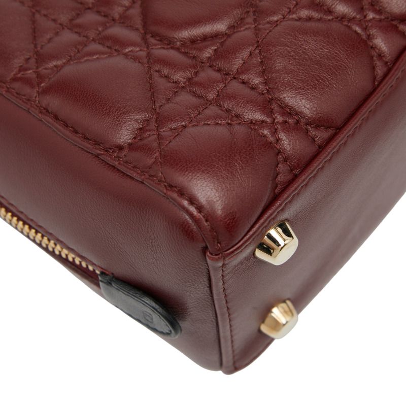 Dior Canage Lily Classic Handbag Shoulder Bag 2WAY Bordeaux Black Leather