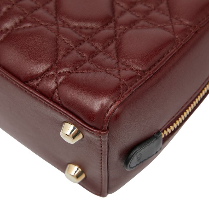 Dior Canage Lily Classic Handbag Shoulder Bag 2WAY Bordeaux Black Leather
