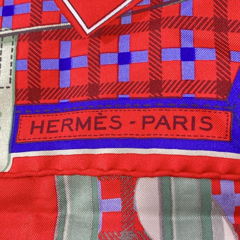 Hermes Scarf Carré 90 Red × Green × Multi Les Voitures Nouveiies
