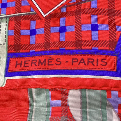 Hermes Scarf Carré 90 Red × Green × Multi Les Voitures Nouveiies