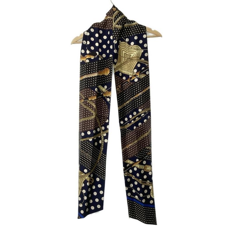 Hermes Scarf Maxi Twillie Navy X Dark Brown X Multi Ribbon Scarf / Clic Clac /