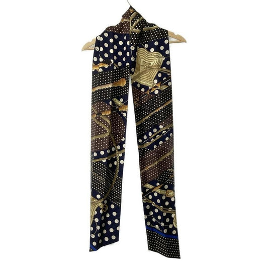 Hermes Scarf Maxi Twillie Navy X Dark Brown X Multi Ribbon Scarf / Clic Clac /