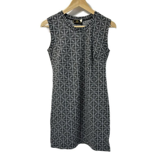 Fendi Dress Size 44 L Women - Gray And Black Crew Neck Sleeveless Knee Length
