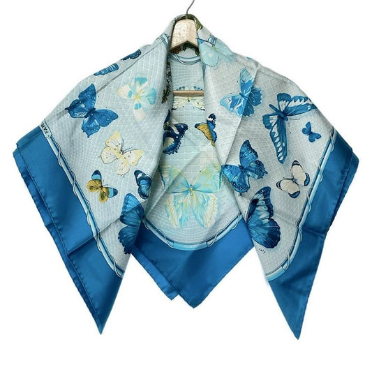 Hermes Scarf Carré 90 Blue×light Blue×multi Farandole/butterfly
