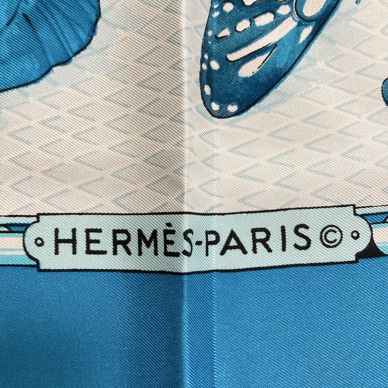 Hermes Scarf Carré 90 Blue×light Blue×multi Farandole/butterfly