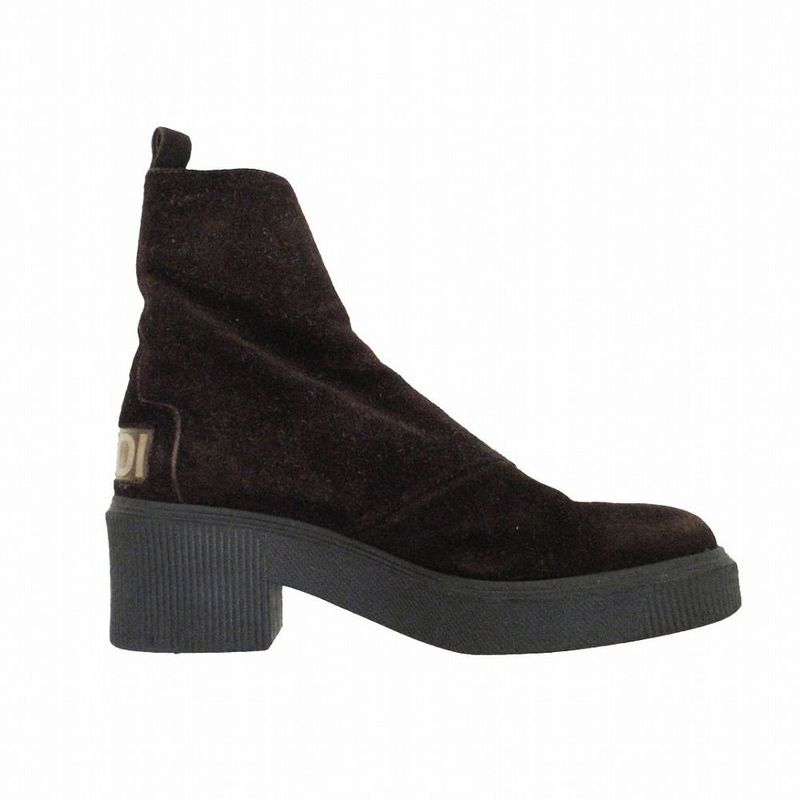 Fendi Front Zip Back Logo Boots Brown Dark Brown Size 22cm (8.66in) Women's