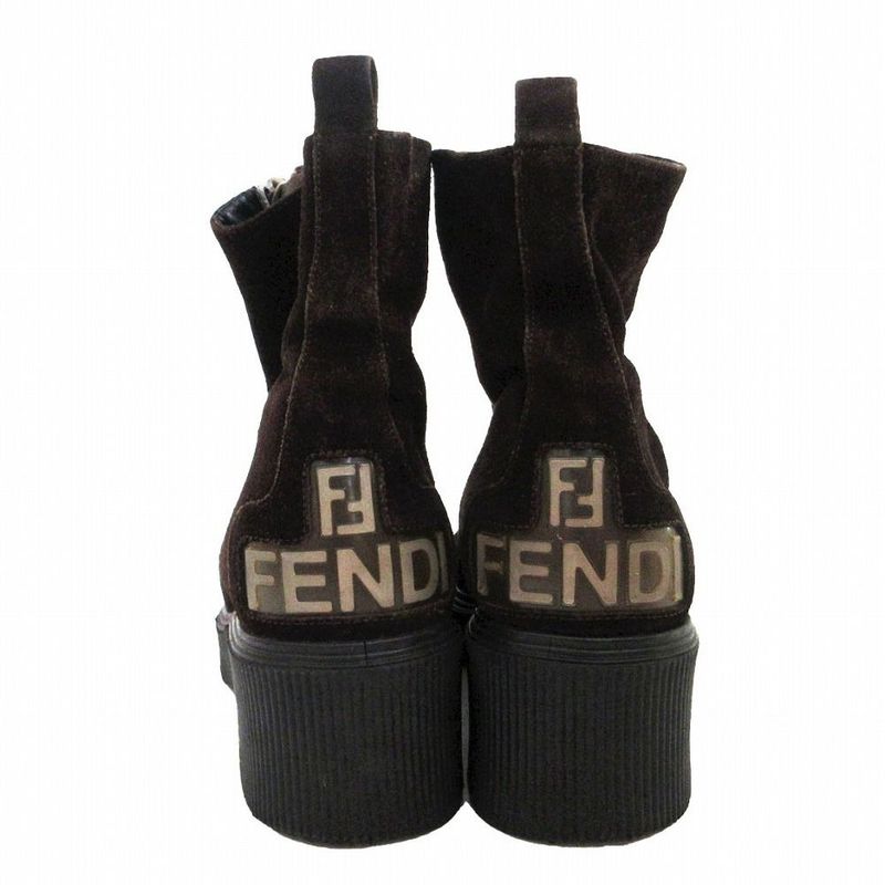 Fendi Front Zip Back Logo Boots Brown Dark Brown Size 22cm (8.66in) Women's