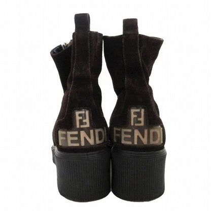 Fendi Front Zip Back Logo Boots Brown Dark Brown Size 22cm (8.66in) Women's
