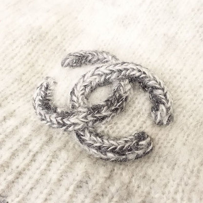 Chanel Cashmere Coco Logo Knit Cap Beanie Hat Light Gray Men Women