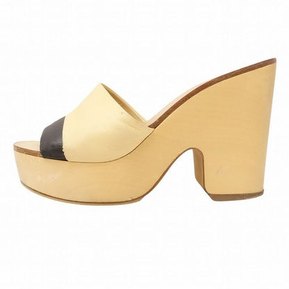 Chanel Bicolor Coco Mark Platform Mules Sandals Wood Sole 37 23.5cm (9.25in)