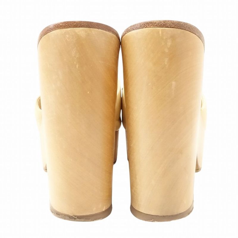 Chanel Bicolor Coco Mark Platform Mules Sandals Wood Sole 37 23.5cm (9.25in)