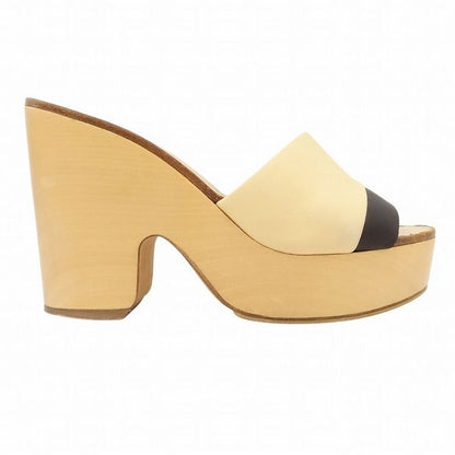 Chanel Bicolor Coco Mark Platform Mules Sandals Wood Sole 37 23.5cm (9.25in)