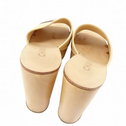 Chanel Bicolor Coco Mark Platform Mules Sandals Wood Sole 37 23.5cm (9.25in)