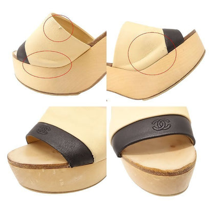 Chanel Bicolor Coco Mark Platform Mules Sandals Wood Sole 37 23.5cm (9.25in)