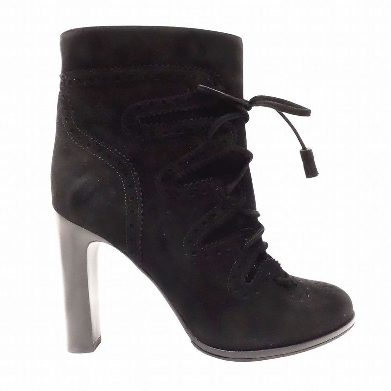 Hermes Suede Short Boots Ghillie Tassel Lace Up Shoes Size 37.5 24cm (9.45in)