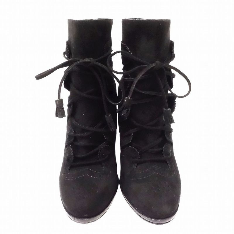 Hermes Suede Short Boots Ghillie Tassel Lace Up Shoes Size 37.5 24cm (9.45in)