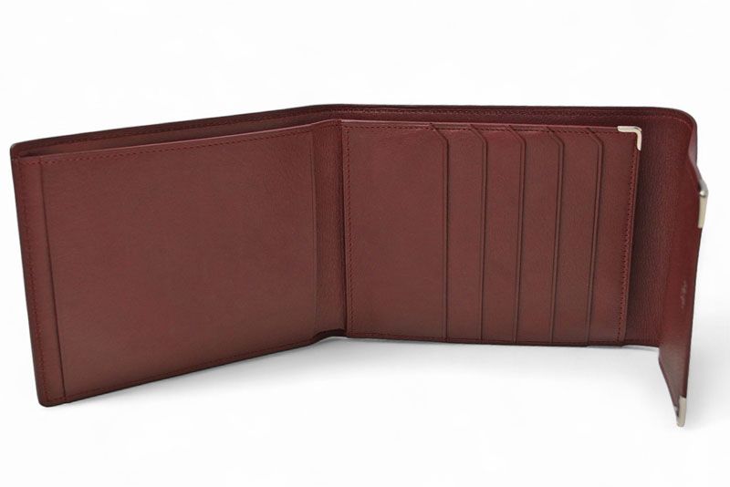 Cartier Fold Wallet Trifold Vintage Cartier Wallet Cabochon Line Calf Bordeaux