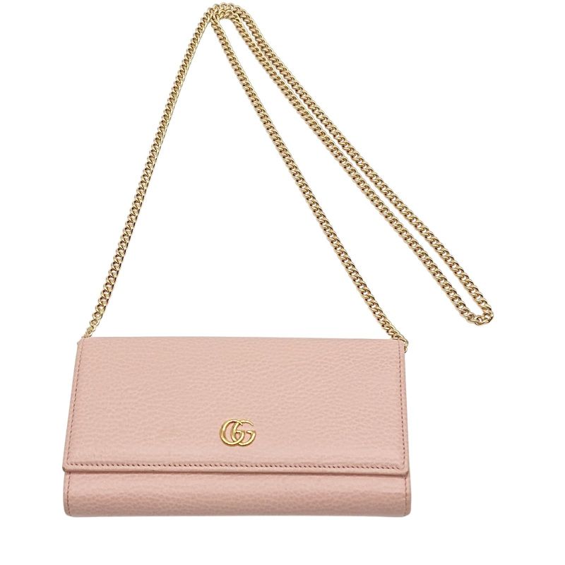 Gucci Chain Wallet GG Marmont Pink With Box/storage Bag