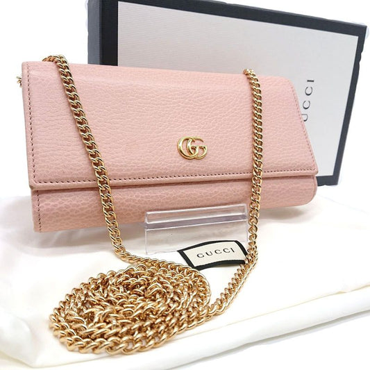 Gucci Chain Wallet GG Marmont Pink With Box/storage Bag