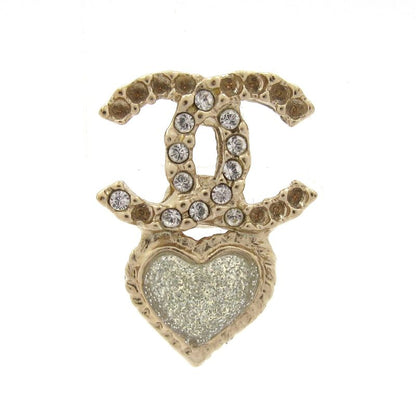 Chanel Earrings - Gold And Clear Earrings (one Side) / Heart / Coco Mark
