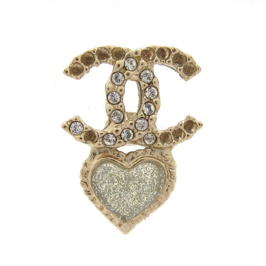 Chanel Earrings - Gold And Clear Earrings (one Side) / Heart / Coco Mark