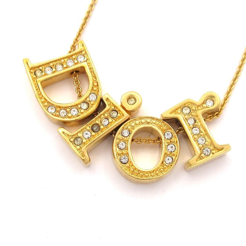 Dior/christian Dior Necklace - Gold And Clear Dior Motif/logo