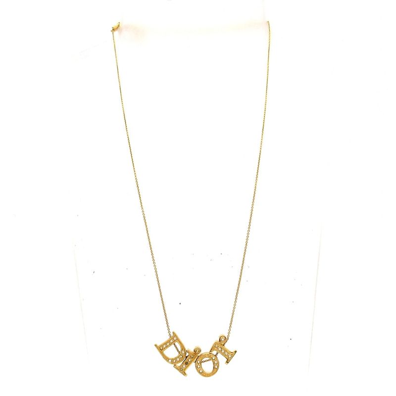 Dior/christian Dior Necklace - Gold And Clear Dior Motif/logo