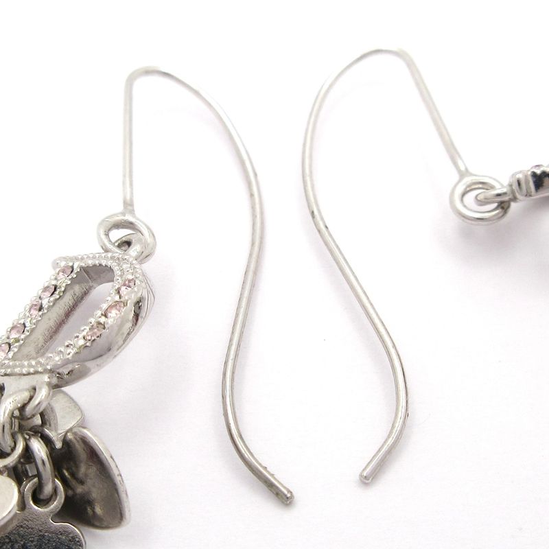 Dior/christian Dior Earrings Silver And Pink Rhinestones / Logo / Heart