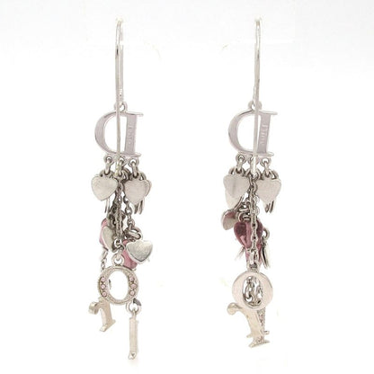 Dior/christian Dior Earrings Silver And Pink Rhinestones / Logo / Heart