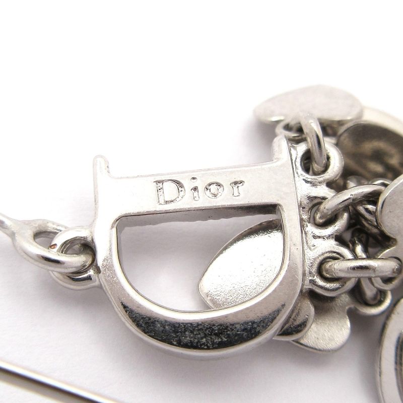 Dior/christian Dior Earrings Silver And Pink Rhinestones / Logo / Heart