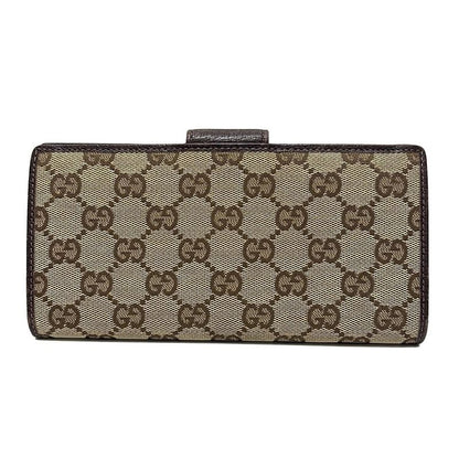 Gucci Long Wallet Abby GG Pattern 141412 Beige And Dark Brown Leather