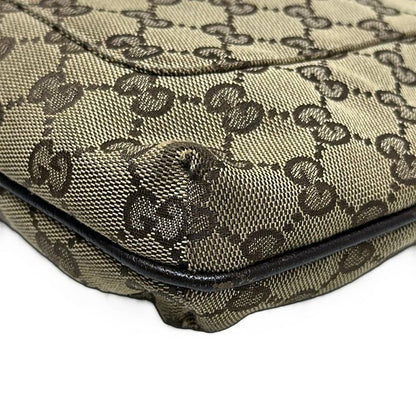 Gucci Shoulder Bag GG Pattern 122793 Beige And Dark Brown Leather