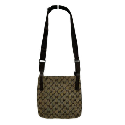 Gucci Shoulder Bag GG Pattern 122793 Beige And Dark Brown Leather