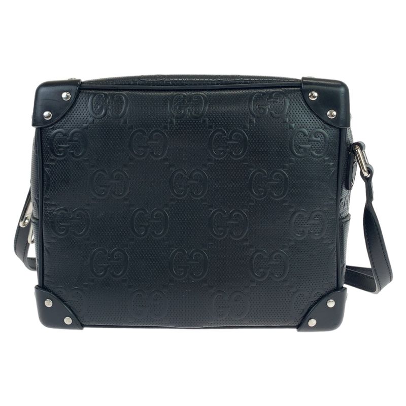 Gucci GG Embossed Black Silver Hardware Leather 626363 Crossbody Shoulder Bag