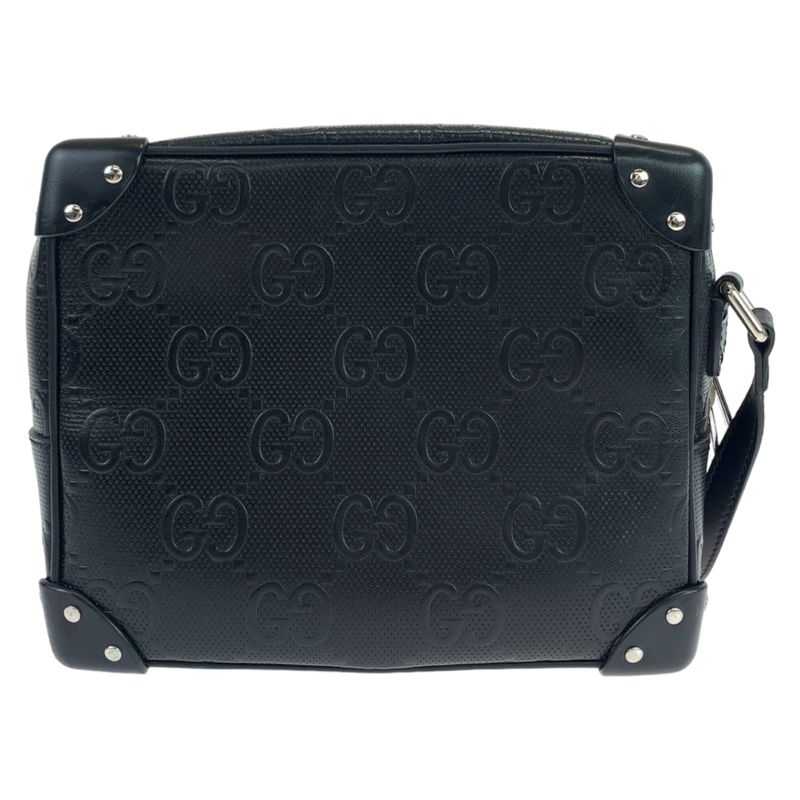 Gucci GG Embossed Black Silver Hardware Leather 626363 Crossbody Shoulder Bag