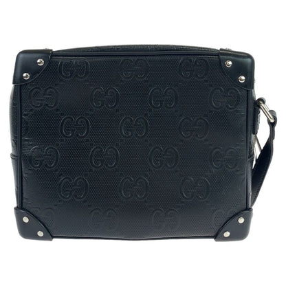 Gucci GG Embossed Black Silver Hardware Leather 626363 Crossbody Shoulder Bag