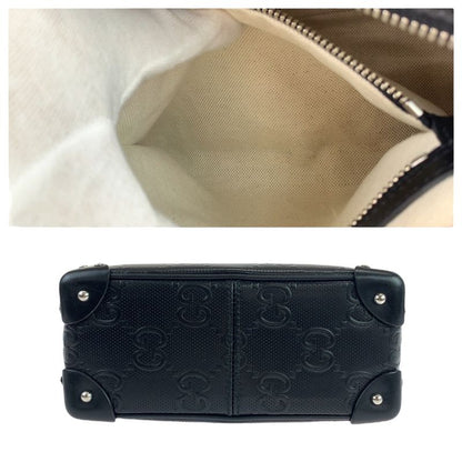 Gucci GG Embossed Black Silver Hardware Leather 626363 Crossbody Shoulder Bag