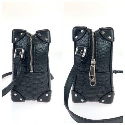 Gucci GG Embossed Black Silver Hardware Leather 626363 Crossbody Shoulder Bag