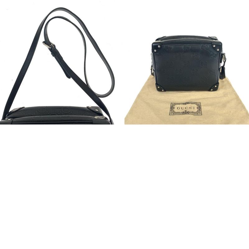 Gucci GG Embossed Black Silver Hardware Leather 626363 Crossbody Shoulder Bag