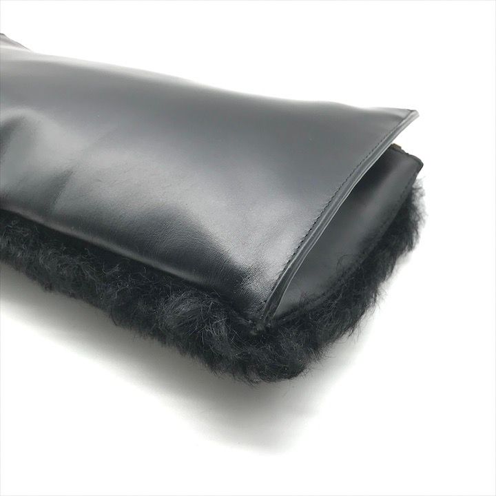 Balenciaga Logo Leather Farm Mouton Clutch Second Black